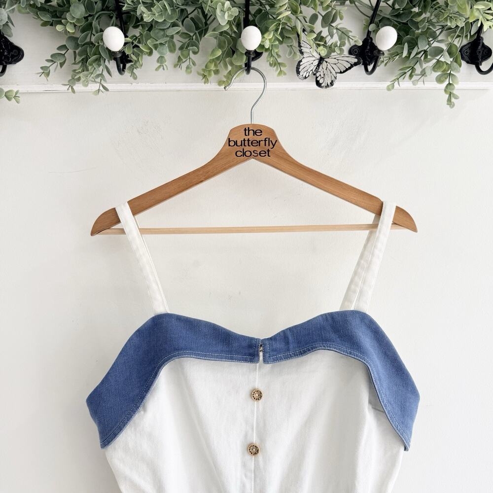 Anthropologie Line & Dot Kay Colorblock Denim Peplum babydoll Top M 134852 NEW - Picture 3 of 8